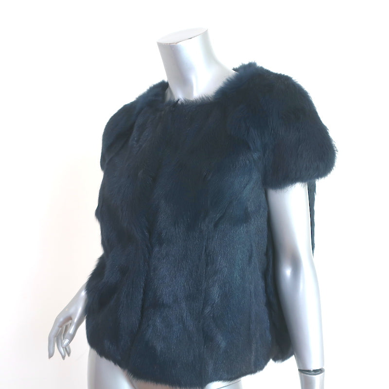 Barney's NY / Co-op Barneys New York Rabbit Fur Short Sleeve Jacket Very Dark Navy Size Medium