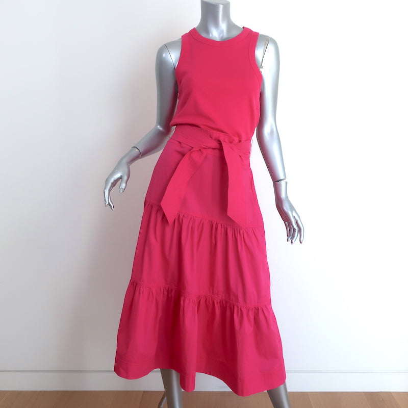 Image of Veronica Beard Austyn Tiered Midi Dress Fuchsia Stretch Cotton Size Medium