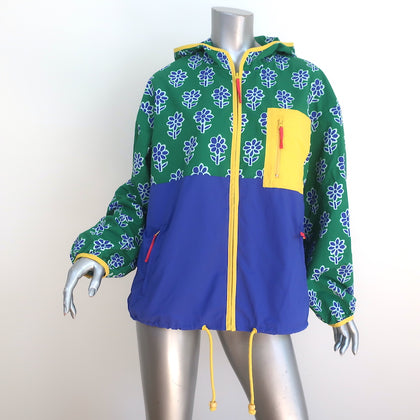 RHODE Hooded Windbreaker Jacket Green/Blue Floral Print Nylon Size