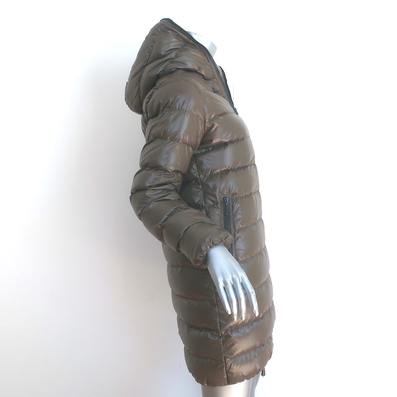 Duvetica Zip Hooded Down Coat Brown Size 42 Knee-Length