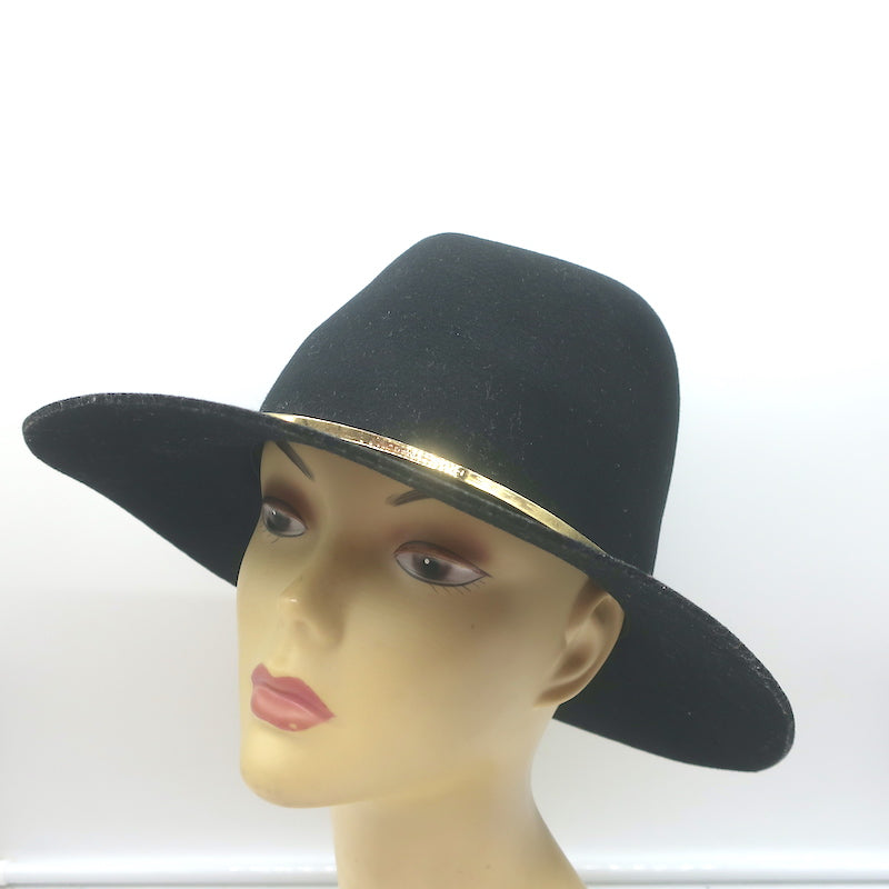 Image of Janessa Leone Stephen Hat with Gold Bar Black Wool Felt Size Small