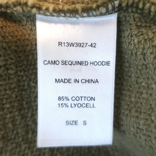 R13 Sequined Camouflage Hoodie Sweatshirt Army Green Cotton Blend Size Celebrity Owned