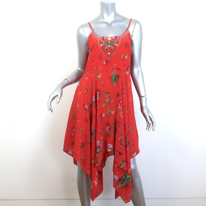 image of Milla by Camilla Paradise Circus Handkerchief Hem Midi Dress Red Silk Size Small