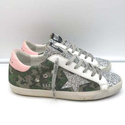 Golden Goose Glitter Camouflage Superstar Sneakers Silver/Green Size 3 –  Celebrity Owned