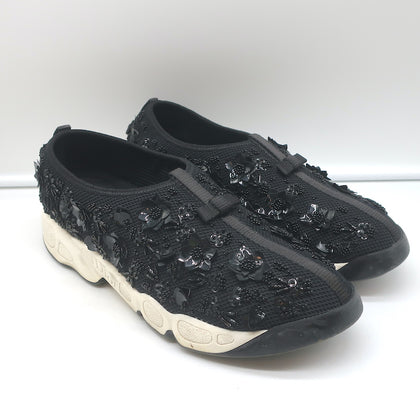 Christian Dior Fusion Floral Beaded Sneakers Black Mesh Size 41