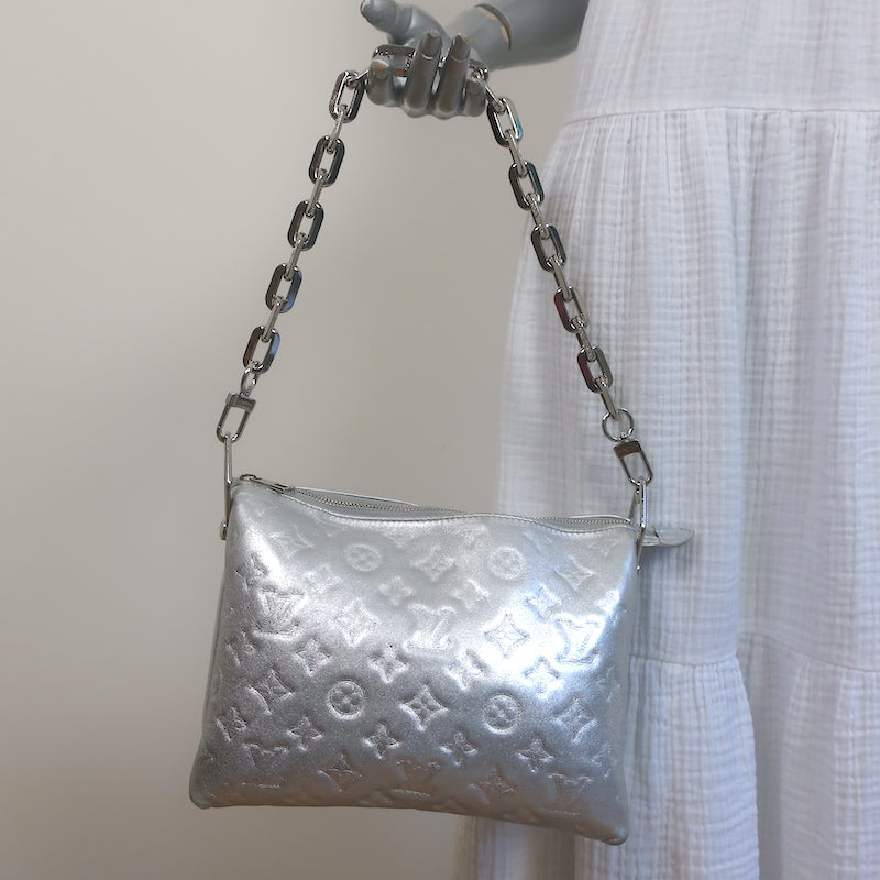 LOUIS VUITTON Coussin PM Monogram Embossed Leather Shoulder Bag White