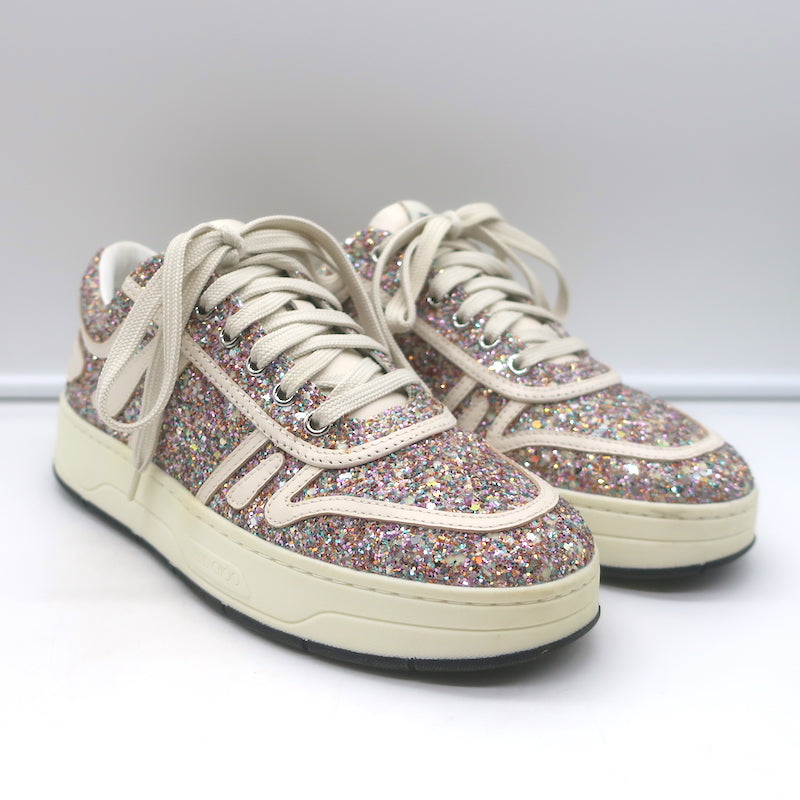 Image of Jimmy Choo Hawaii Glow in the Dark Glitter Low Top Sneakers Pink/White Size 38