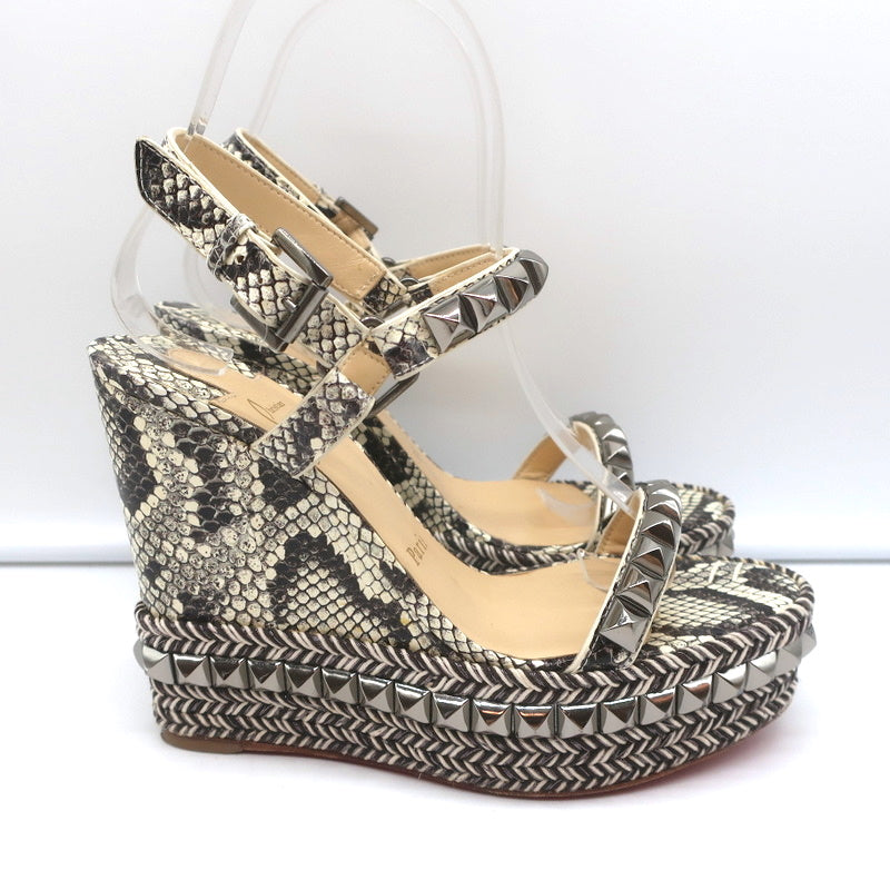 Christian Louboutin Cataclou Studded Snake Print Espadrille Wedges Size 37