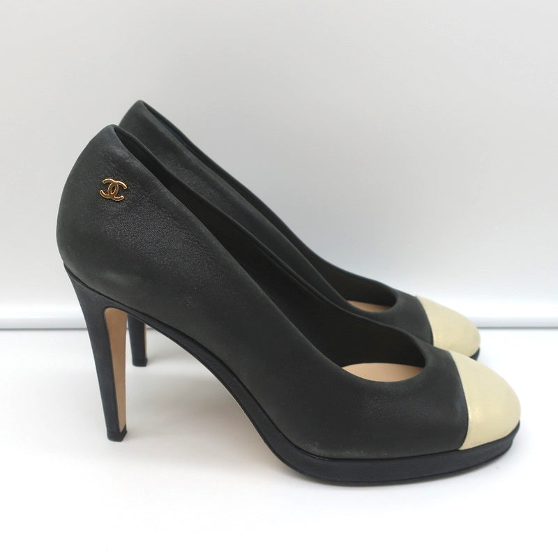 CHANEL, Shoes, Authentic Chanel Black Captoe Cc Pearl Heels Pump With  Dust Bags Size 38 Preown