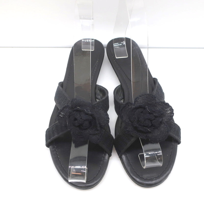 CHANEL, Shoes, Chanel 23 S Spotlight Rafia Strass Black With Crystal Mules  Sandals 37