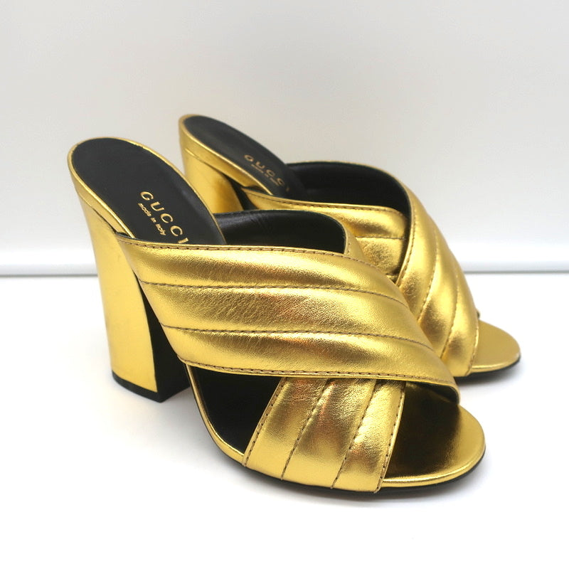 Gucci Webby Mules Gold Metallic Quilted Leather Size 36 Crisscross San –  Celebrity Owned