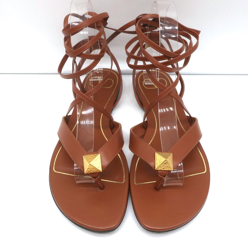 Pre-owned Louis Vuitton Gold Braided Leather Strappy Flat Sandals Size 37