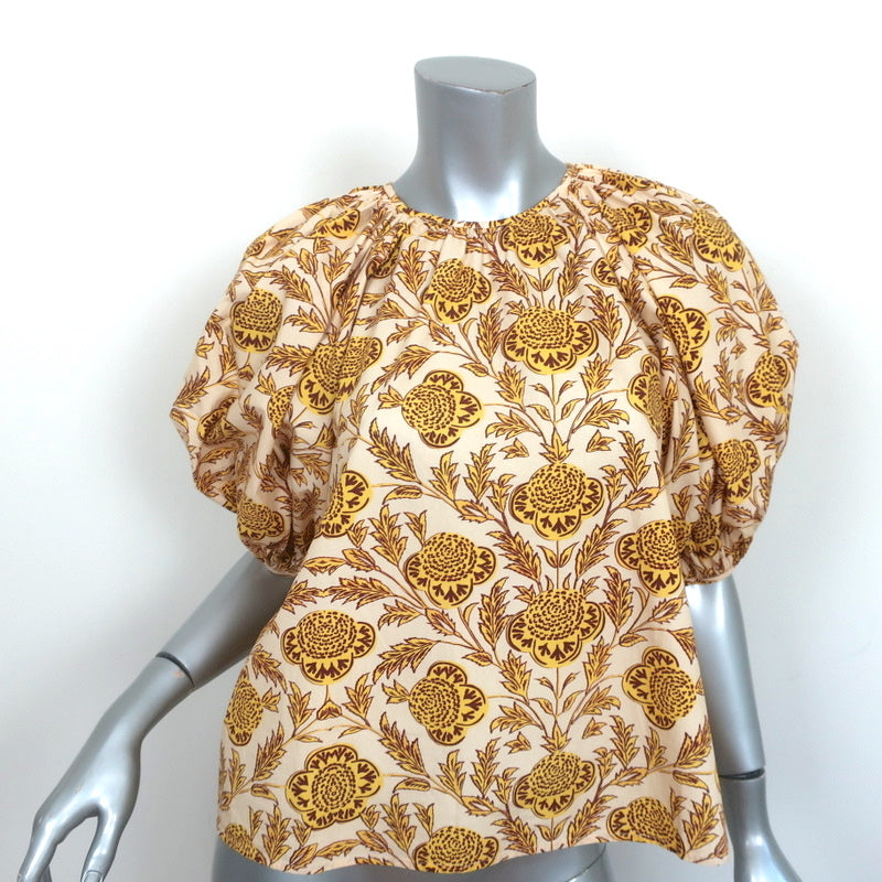 image of RHODE Rowan Puff Sleeve Top Golden Floral Print Cotton Size Extra Small NEW