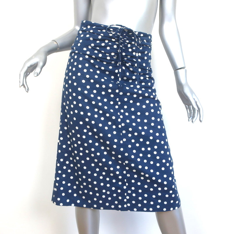 image of A.P.C. Ruched Skirt Blue Polka Dot Cotton-Linen Size 34