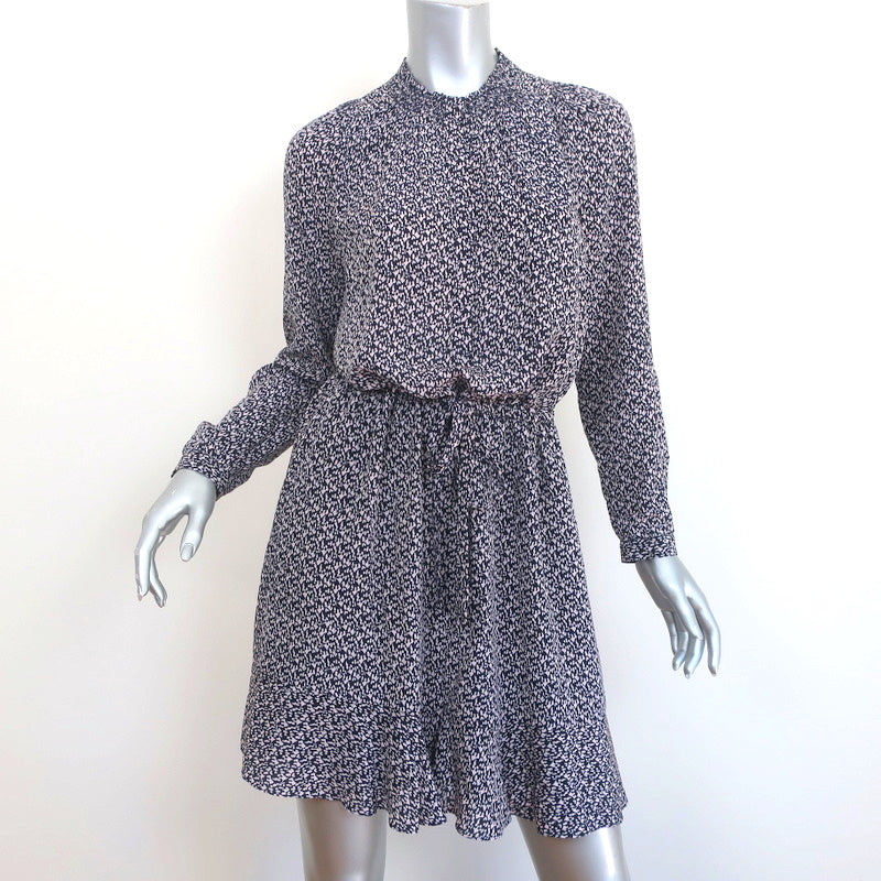 Image of Rebecca Taylor Shirtdress Static Print Silk Size 2 Long Sleeve Mini Dress