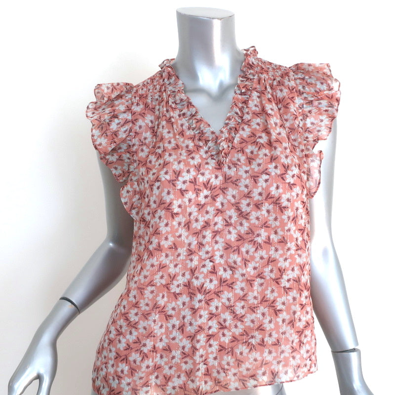 image of Rebecca Taylor Sleeveless Top Lucia Pink Lurex-Striped Floral Print Size 00