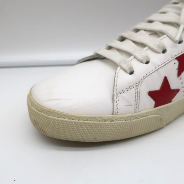 YSL Saint Laurent SL/06 Mid Top Sneakers White Leather Stars Patch