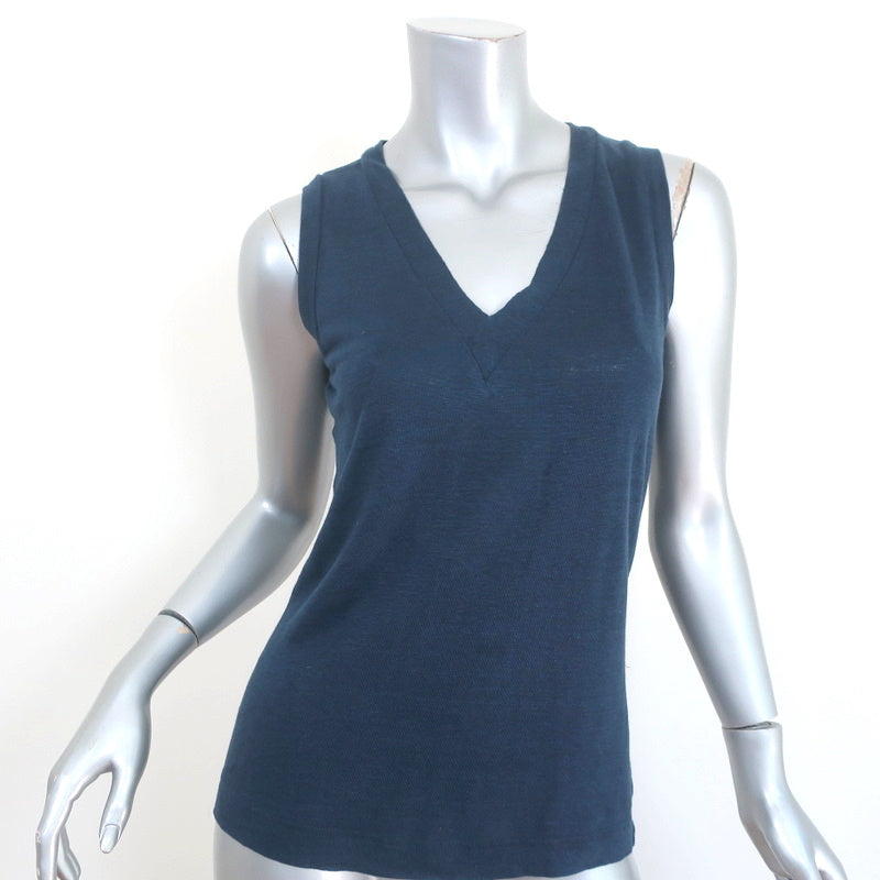 Image of 100% Capri V-Neck Tank Top Navy Linen Jersey Size Extra Extra Small