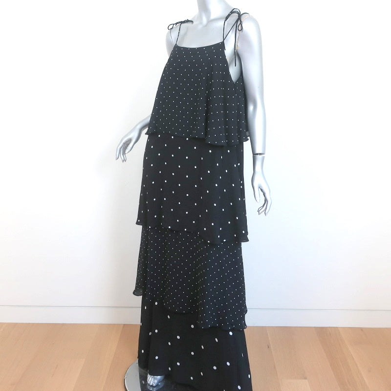 ANINE BING Daisy Tiered Maxi Dress Black White Polka Dot Crepe