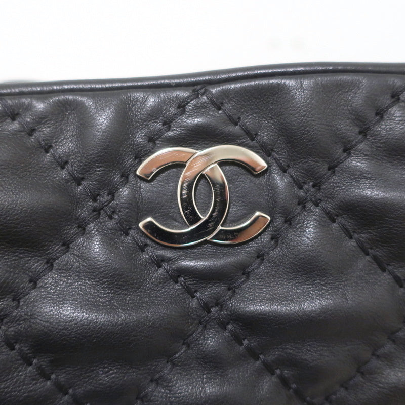 Chanel Womens Leather Trim Quilted Nylon Hobo Shoulder Bag Handbag Black