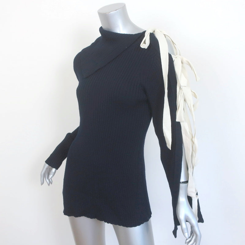 Monse Lace-Up Sleeve Sweater Navy Ribbed Wool-Cashmere Size Small