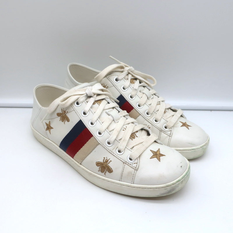 Gucci Ace & Stars Embroidered Sneakers White Leather Size 35.5 – Celebrity Owned