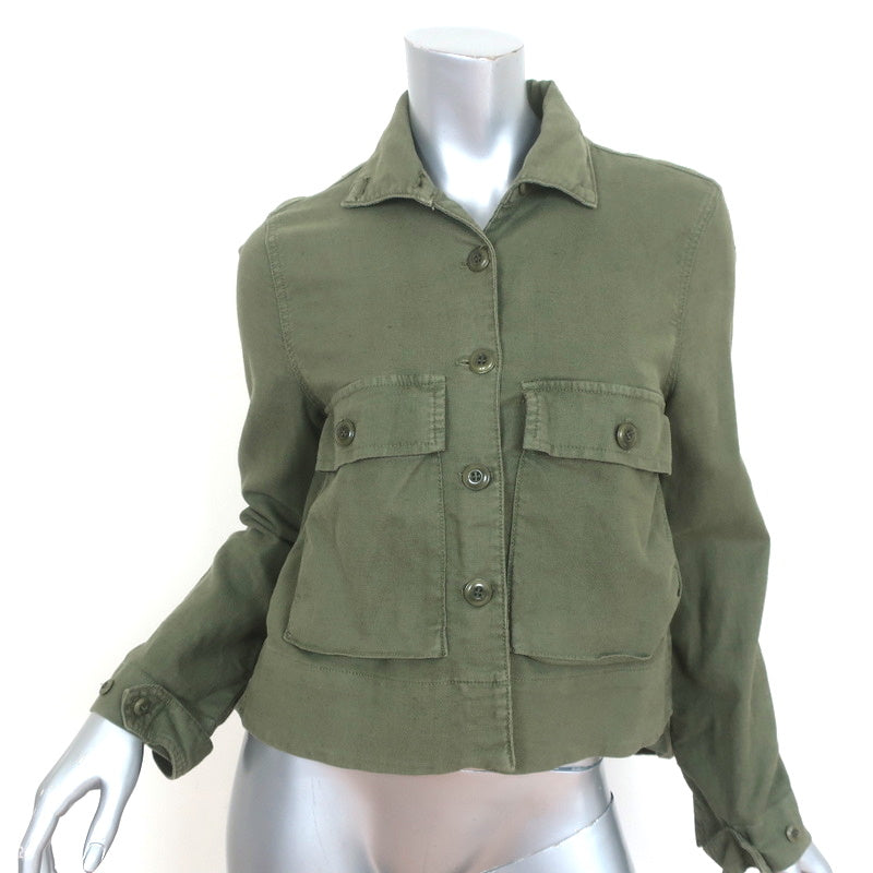 THE GREAT Swingy Army Jacket Green Cotton-Blend Size 0 – Celebrity