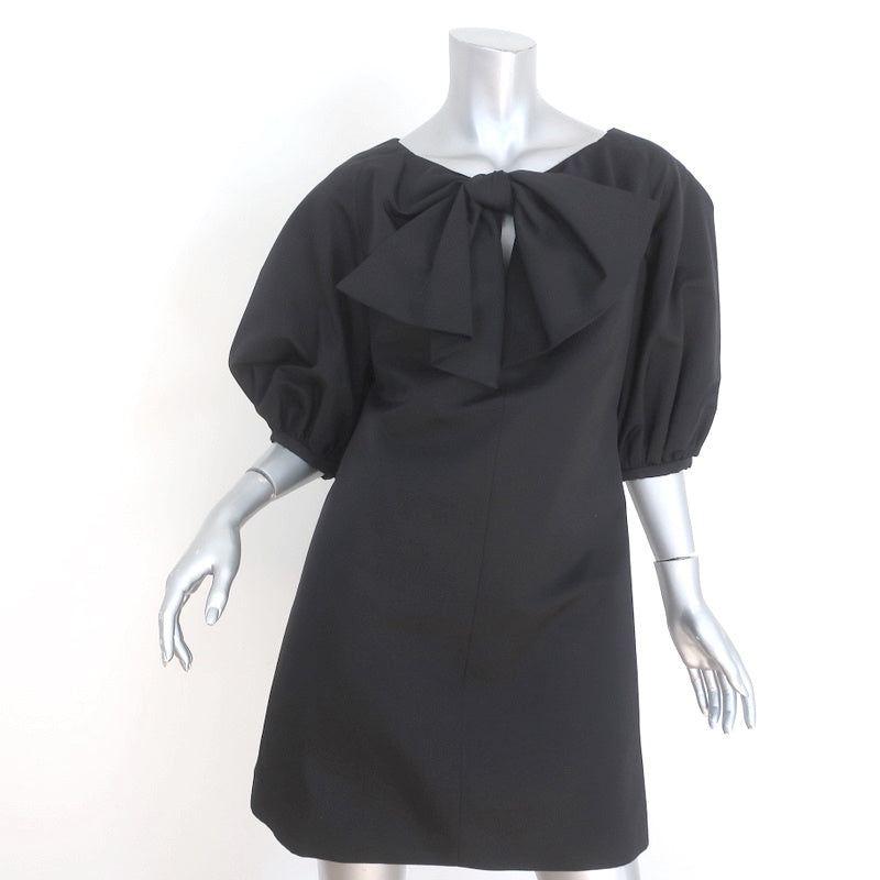 Image of Giambattista Valli Bow Dress Black Wool-Silk Crepe Size 42 Puff Sleeve Mini