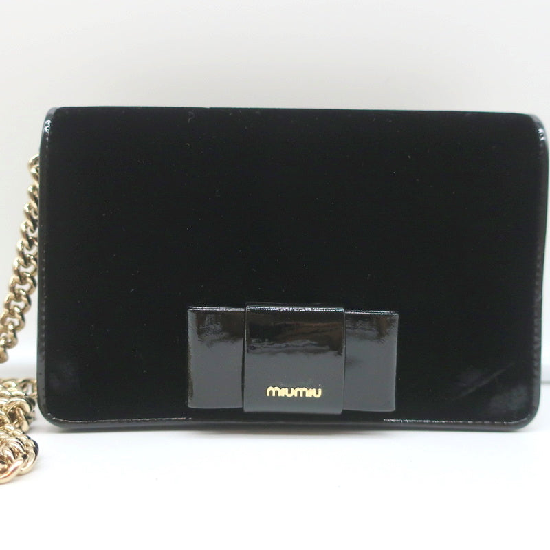 Miu Miu Bow Clutch Black Patent Leather-Trim Velvet Mini Crossbody Bag