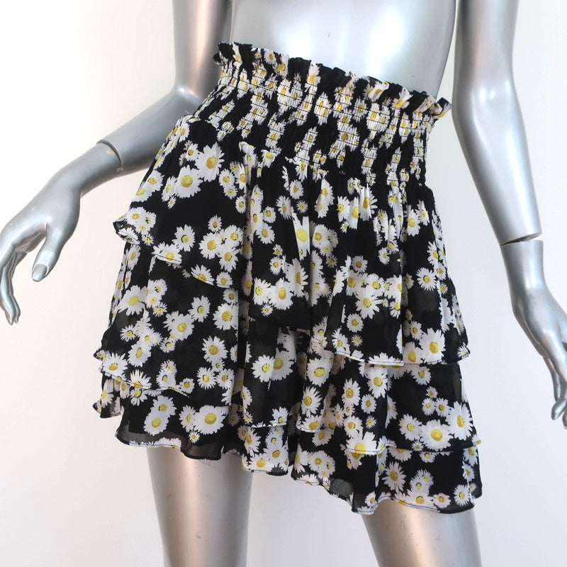 Image of The Kooples Sport Tiered Mini Skirt Black Daisy Print Crepe Size 3