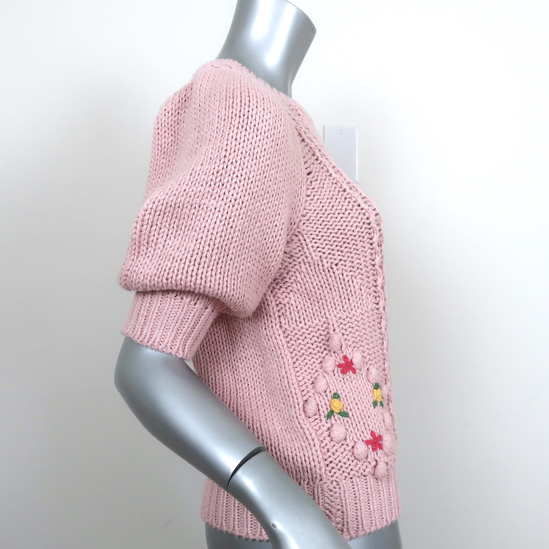 Cotton by Autumn Cashmere Puff Sleeve Popcorn Knit Top Pink Size