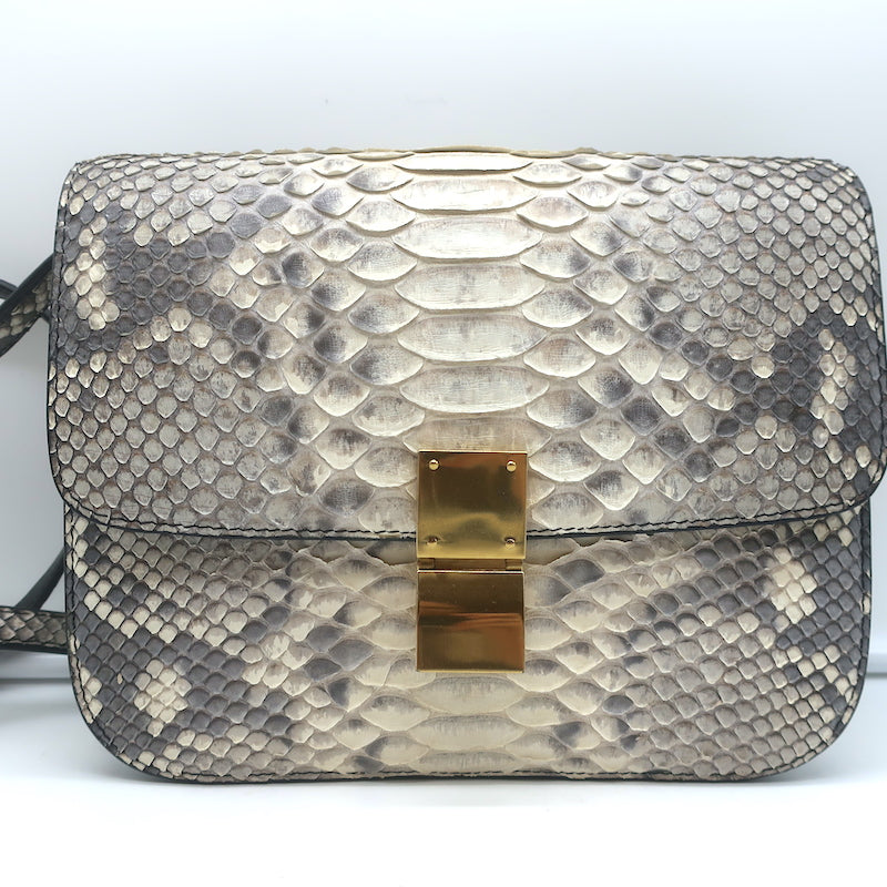 Celine Classic Medium Shoulder Bag Beige Python Snakeskin