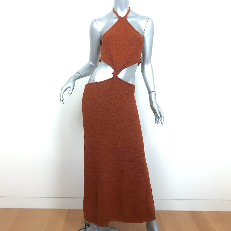 Image of Cult Gaia Cutout Twist Front Halter Midi Dress Cameron Amber Knit Size Medium