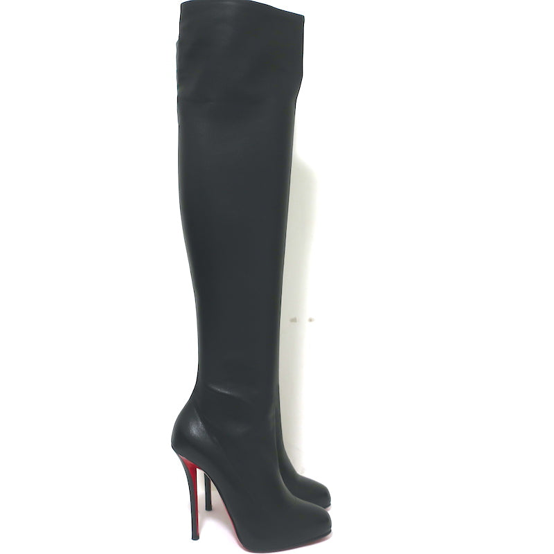 Christian Louboutin Sempre Monica Over the Knee Boots Black Leather Si – Owned