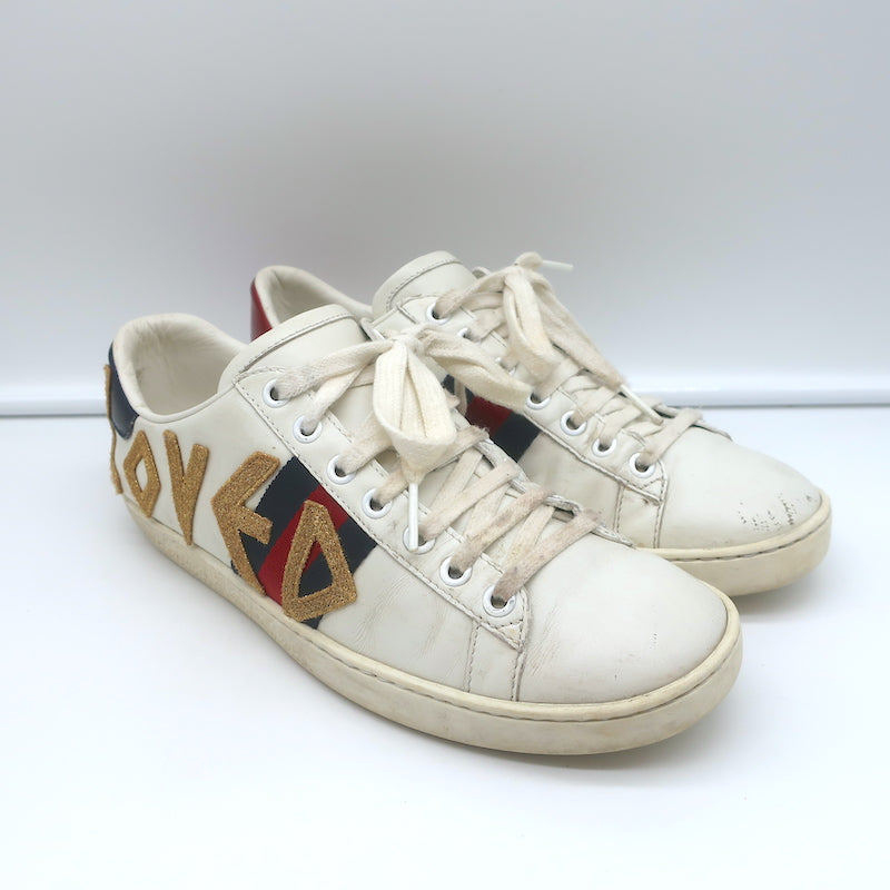 Gucci Loved Embroidered Ace Sneakers White Leather Size  – Celebrity  Owned