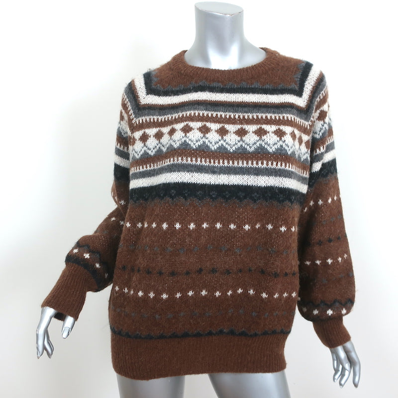 image of RE/DONE 50s Raglan Crew Sweater Brown Fair Isle Wool-Alpaca Size Medium