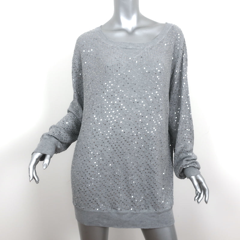 Image of Haute Hippie Sequin Tunic Sweater Light Gray Silk-Cashmere Knit Size Medium