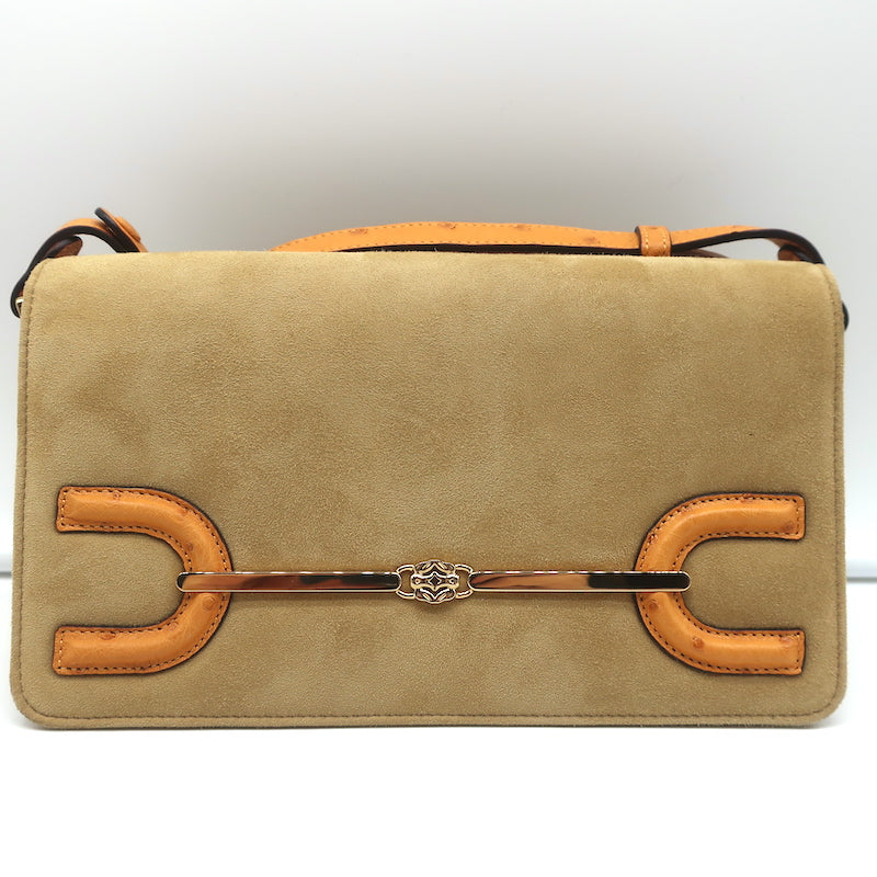 Ostrich Top Handle Crossbody Bag Tan