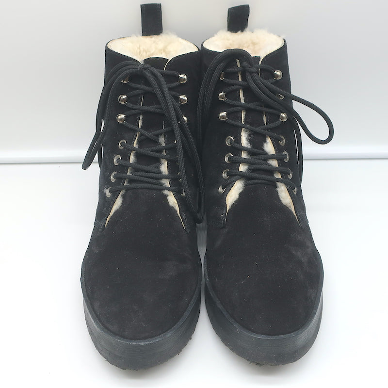 Chanel Matelasse Womens Lace-Up Boots, Black, 35.5