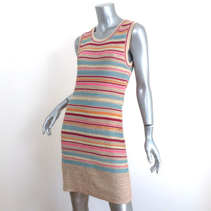 Pre-owned Chanel Striped Sleeveless T-shirt Dress In White