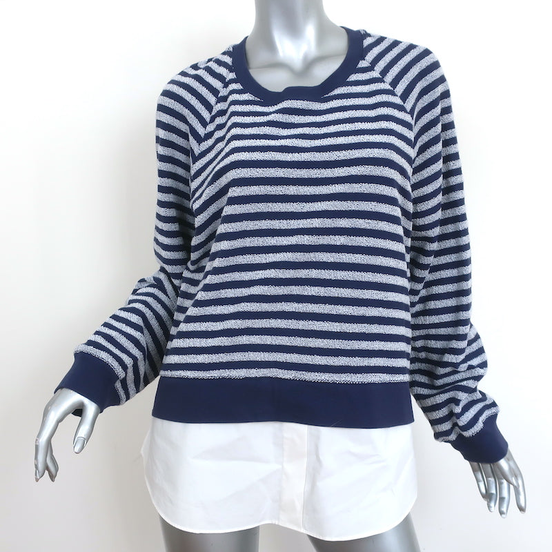 Image of Derek Lam Denim Layered-Effect Sweatshirt Navy Striped Terry Size Large