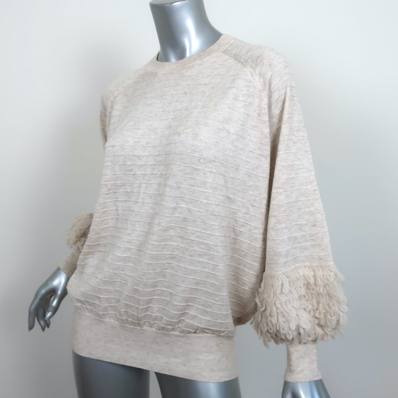 THE GREAT Loop Fringe Sweater Oatmeal Wool-Blend Size 1 Crewneck
