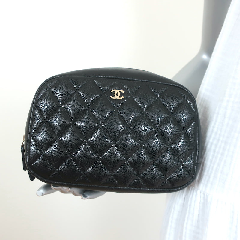 Chanel Curvy Pouch Black Quilted Caviar Cosmetic Bag Celebrity Owned