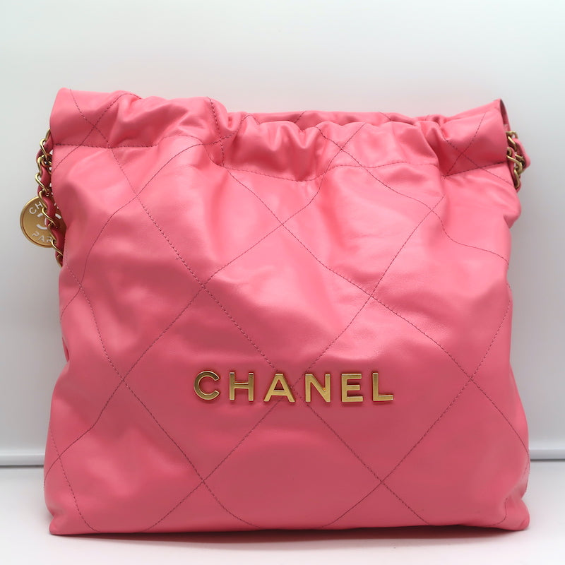 Chanel 22 Small Shoulder Bag Pink Quilted Leather