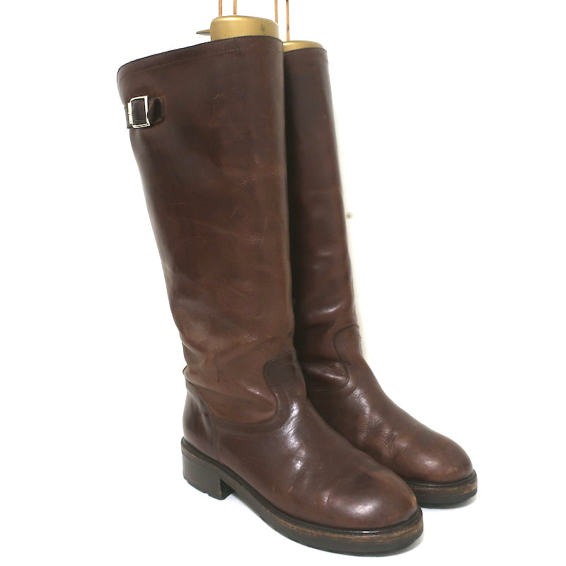 image of Marni Buckle Knee High Boots Brown Leather Size 37