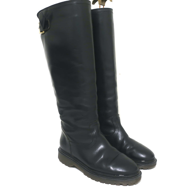 image of Marni Buckle Knee High Boots Black Leather Size 37