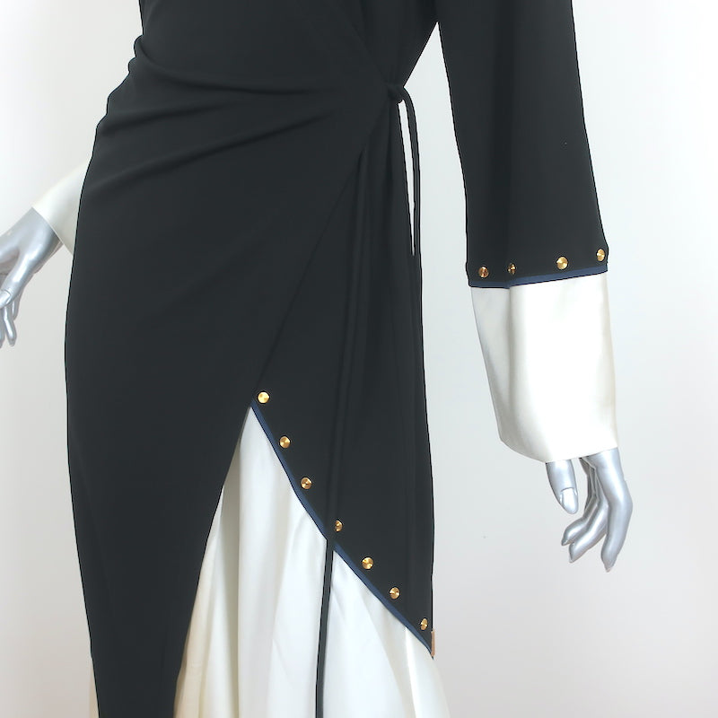 Tory Burch Mixed Material Wrap Dress Black Jersey & Cream Satin Size S –  Celebrity Owned