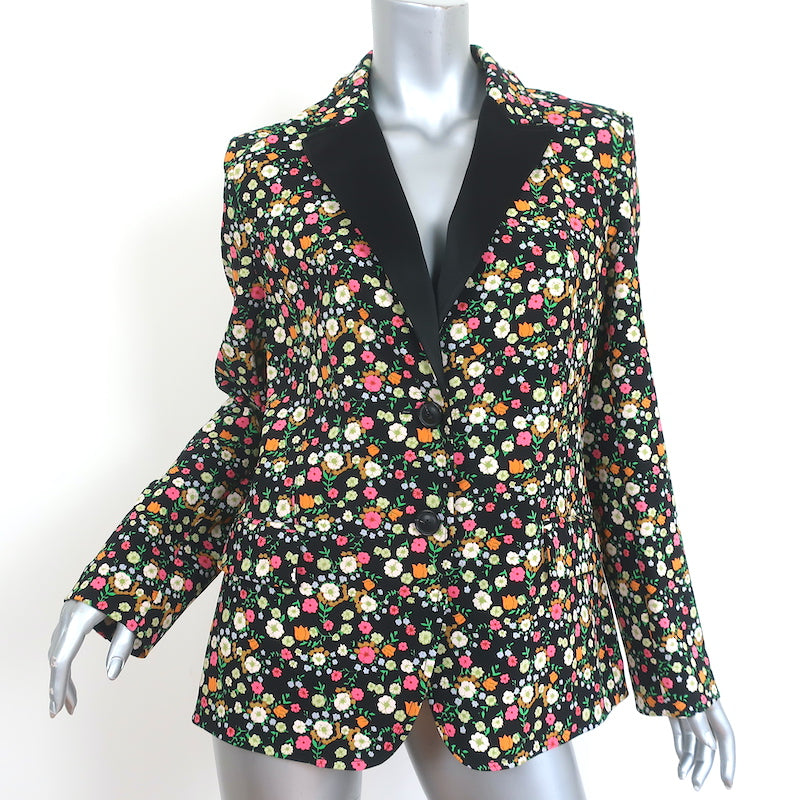 Tory Burch Satin Lapel Blazer Black Floral Print Crepe Size 12 Two-But –  Celebrity Owned
