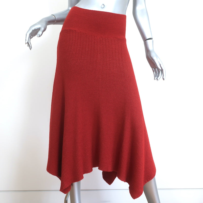 Image of Ulla Johnson Asymmetric Midi Skirt Alessia Crimson Ribbed Knit Size Medium