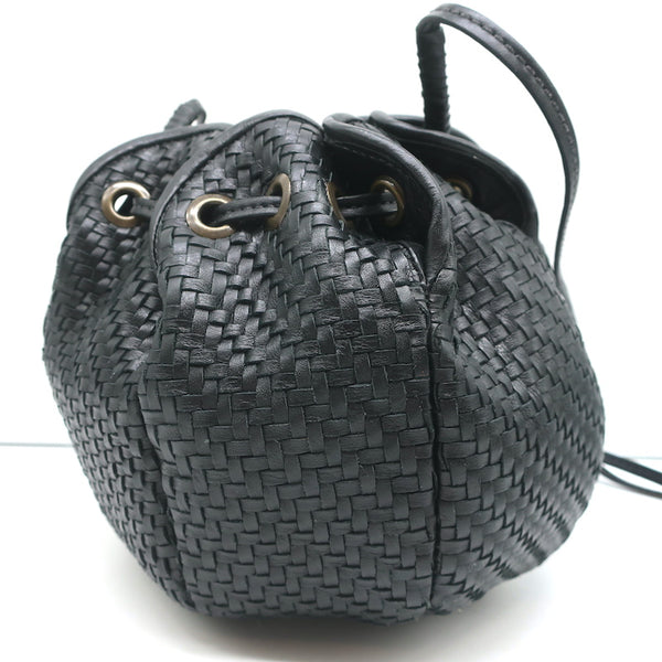 Ulla Johnson Tulip Bucket Bag Black Woven Leather Small Crossbody